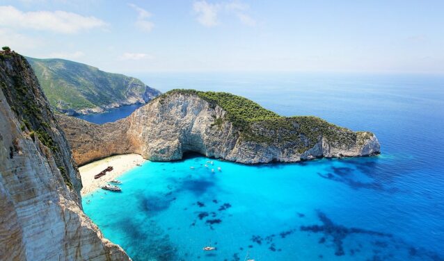 Vue aérienne de Navagio Beach, Zakynthos, Grèce.